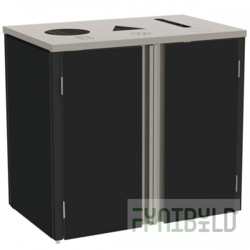 Lakeside 3415B Stainless Steel Rectangular Refuse / Recycle / Paper Station with Top Access and Black Laminate Finish - 37 1/2
