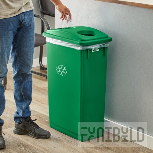 Lavex 23 Gallon Green Slim Rectangular Recycling Can and Green Lid with Holes