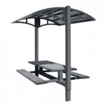 Paris Site Furnishings Shade Series 6' Graphite Gray Surface Mounted Park Bench with Canopy and Basket Weave Perforations 85 1/2