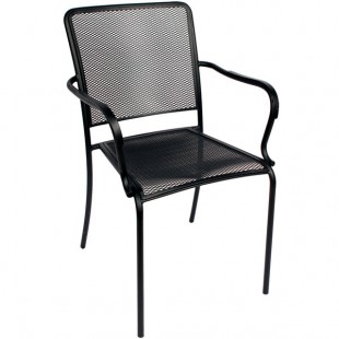BFM Seating Chesapeake Outdoor / Indoor Stackable Black E-Coated Steel Arm Chair