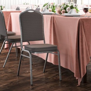 Lancaster Table & Seating Black Pattern Fabric Crown Back Stackable Banquet Chair with Silver Vein Frame Lancaster Table & Seating Black Pattern Fabric Crown Back Stackable Banquet Chair with Silver Vein Frame
