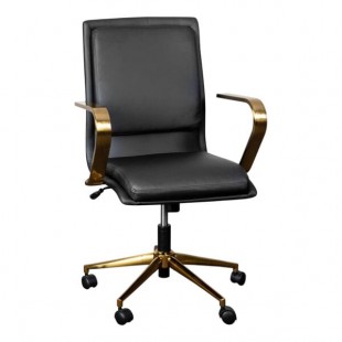 Flash Furniture James Black LeatherSoft Mid-Back Swivel Office Chair with Brushed Gold Base and Arms Flash Furniture James Black LeatherSoft Mid-Back Swivel Office Chair with Brushed Gold Base and Arms