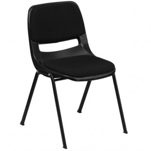 Flash Furniture RUT-EO1-01-PAD-GG Hercules Series Black Ergonomic Shell Stack Chair with Padded Seat and Back