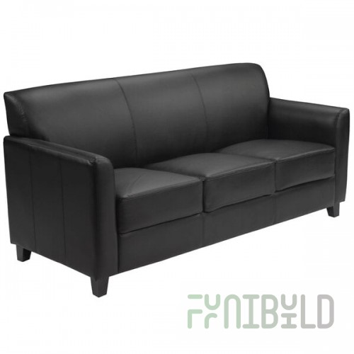 Flash Furniture BT-827-3-BK-GG Hercules Diplomat Black Leather Sofa with Wooden Feet