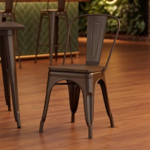 Lancaster Table & Seating Alloy Copper Indoor Cafe Chair with Walnut Wood Seat Lancaster Table & Seating Alloy Copper Indoor Cafe Chair with Walnut Wood Seat
