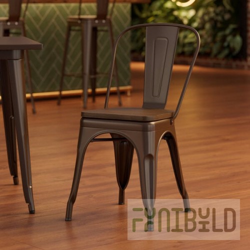 Lancaster Table & Seating Alloy Copper Indoor Cafe Chair with Walnut Wood Seat