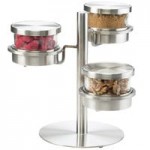Cal-Mil 1850-5-55HL Mixology Stainless Steel Three 32 oz. Jar Horizontal Display with Hinged Lids - 16 1/2