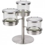 Cal-Mil 1850-5-55HL Mixology Stainless Steel Three 32 oz. Jar Horizontal Display with Hinged Lids - 16 1/2