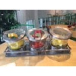 Cal-Mil 1850-5-55HL Mixology Stainless Steel Three 32 oz. Jar Horizontal Display with Hinged Lids - 16 1/2