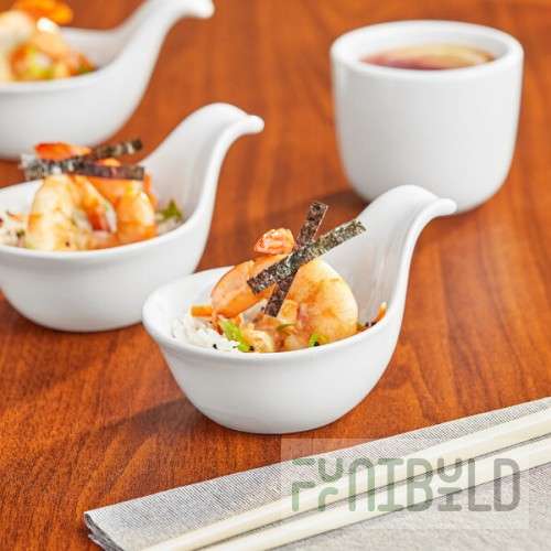 Acopa 3.5 oz. Bright White Porcelain Asian Appetizer / Tasting Spoon - 72/Case