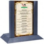 Menu Solutions WDAFR-B True Blue Wood Menu Holder / Tent with 5 Menu Solutions WDAFR-B True Blue Wood Menu Holder / Tent with 5
