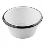 TableCraft Canteen Collection 1.5 Qt. White Round Melamine Serving Bowl with Black Rim - 4/Case TableCraft Canteen Collection 1.5 Qt. White Round Melamine Serving Bowl with Black Rim - 4/Case