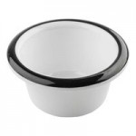 TableCraft Canteen Collection 1.5 Qt. White Round Melamine Serving Bowl with Black Rim - 4/Case TableCraft Canteen Collection 1.5 Qt. White Round Melamine Serving Bowl with Black Rim - 4/Case