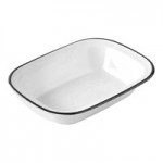 TableCraft Canteen Collection 1.5 Qt. White Round Melamine Serving Bowl with Black Rim - 4/Case TableCraft Canteen Collection 1.5 Qt. White Round Melamine Serving Bowl with Black Rim - 4/Case