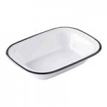 TableCraft Canteen Collection 1.5 Qt. White Round Melamine Serving Bowl with Black Rim - 4/Case TableCraft Canteen Collection 1.5 Qt. White Round Melamine Serving Bowl with Black Rim - 4/Case