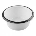 TableCraft Canteen Collection 1.5 Qt. White Round Melamine Serving Bowl with Black Rim - 4/Case TableCraft Canteen Collection 1.5 Qt. White Round Melamine Serving Bowl with Black Rim - 4/Case