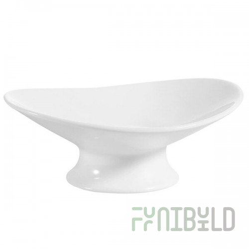 CAC OPST-11 Bone White Oval Porcelain Plate with Foot - 6/Case