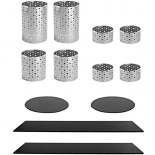 Front of the House Dots 14-Piece Stainless Steel Riser Set with Black Bamboo Buffet Boards