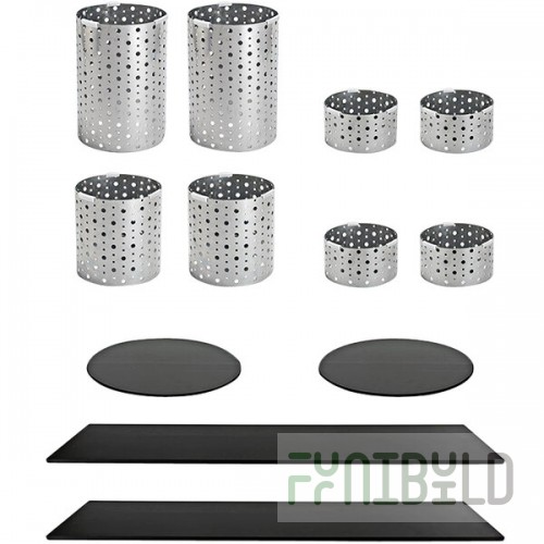 Front of the House Dots 14-Piece Stainless Steel Riser Set with Black Bamboo Buffet Boards