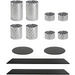 Front of the House Dots 14-Piece Stainless Steel Riser Set with Black Bamboo Buffet Boards
