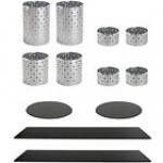 Front of the House Dots 14-Piece Stainless Steel Riser Set with Black Bamboo Buffet Boards