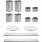 Front of the House Dots 14-Piece Stainless Steel Riser Set with Black Bamboo Buffet Boards