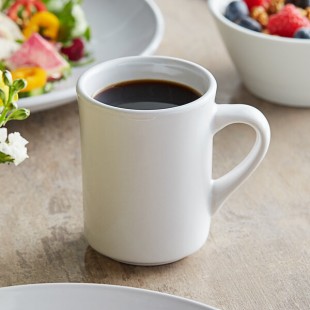 Acopa 8 oz. Customizable Bright White Rolled Edge Stoneware Mug - 36/Case Acopa 8 oz. Customizable Bright White Rolled Edge Stoneware Mug - 36/Case