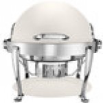 Bon Chef 19000CH-BIANCO Elite Round 8 Qt. Dripless Bianco Finish with Chrome Accents Roll Top Chafer with Roman Legs Bon Chef 19000CH-BIANCO Elite Round 8 Qt. Dripless Bianco Finish with Chrome Accents Roll Top Chafer with Roman Legs