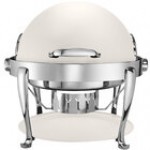 Bon Chef 19000CH-BIANCO Elite Round 8 Qt. Dripless Bianco Finish with Chrome Accents Roll Top Chafer with Roman Legs Bon Chef 19000CH-BIANCO Elite Round 8 Qt. Dripless Bianco Finish with Chrome Accents Roll Top Chafer with Roman Legs