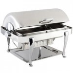 Bon Chef 19000CH-BIANCO Elite Round 8 Qt. Dripless Bianco Finish with Chrome Accents Roll Top Chafer with Roman Legs Bon Chef 19000CH-BIANCO Elite Round 8 Qt. Dripless Bianco Finish with Chrome Accents Roll Top Chafer with Roman Legs