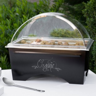 Sterno Full Size ChalkBoard Fold-Away WindGuard Chafer with Black Matte Finish, Full Size Pan, and Clear Dome Lid Sterno Full Size ChalkBoard Fold-Away WindGuard Chafer with Black Matte Finish, Full Size Pan, and Clear Dome Lid