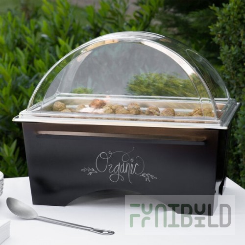 Sterno Full Size ChalkBoard Fold-Away WindGuard Chafer with Black Matte Finish, Full Size Pan, and Clear Dome Lid