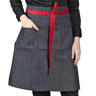 Uncommon Chef 3123 Confetti Denim Customizable Poly-Cotton Grit Waist Apron with Red Webbing and 2 Pockets - 24