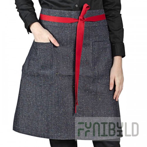 Uncommon Chef 3123 Confetti Denim Customizable Poly-Cotton Grit Waist Apron with Red Webbing and 2 Pockets - 24