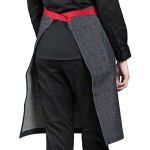 Uncommon Chef 3123 Confetti Denim Customizable Poly-Cotton Grit Waist Apron with Red Webbing and 2 Pockets - 24 Uncommon Chef 3123 Confetti Denim Customizable Poly-Cotton Grit Waist Apron with Red Webbing and 2 Pockets - 24