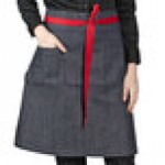 Uncommon Chef 3123 Confetti Denim Customizable Poly-Cotton Grit Waist Apron with Red Webbing and 2 Pockets - 24 Uncommon Chef 3123 Confetti Denim Customizable Poly-Cotton Grit Waist Apron with Red Webbing and 2 Pockets - 24