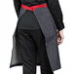 Uncommon Chef 3123 Confetti Denim Customizable Poly-Cotton Grit Waist Apron with Red Webbing and 2 Pockets - 24 Uncommon Chef 3123 Confetti Denim Customizable Poly-Cotton Grit Waist Apron with Red Webbing and 2 Pockets - 24