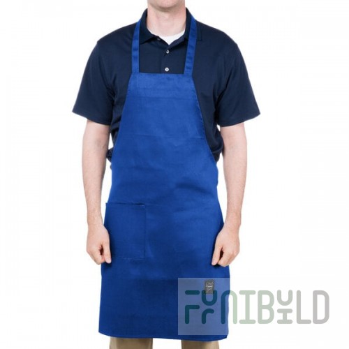 Chef Revival Royal Blue Poly-Cotton Customizable Bib Apron with 1 Pocket - 34