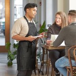 Acopa Kennett Black Denim Adjustable Bib Apron with 3 Pockets and Black Webbing - 32