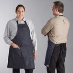 Acopa Kennett Black Denim Adjustable Bib Apron with 3 Pockets and Black Webbing - 32