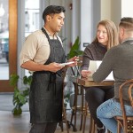 Acopa Kennett Black Denim Adjustable Bib Apron with 3 Pockets and Black Webbing - 32