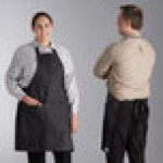 Acopa Kennett Black Denim Adjustable Bib Apron with 3 Pockets and Black Webbing - 32