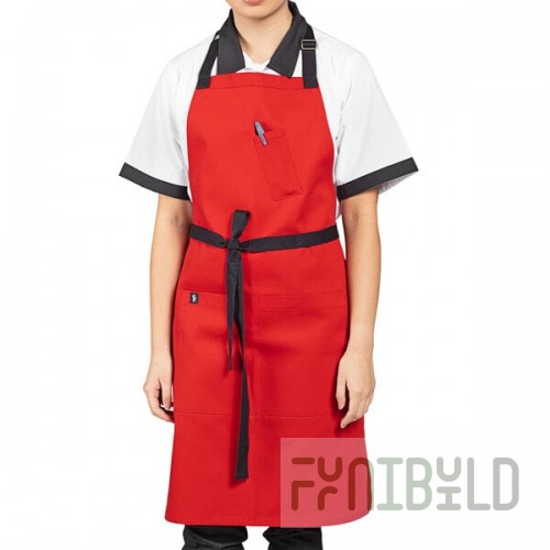 Uncommon Chef 3128 Apple Red Customizable Poly-Cotton Surge Bib Apron with Black Webbing and 3 Pockets - 34
