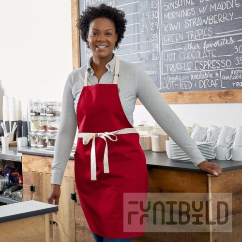Choice Red Poly-Cotton Adjustable Bib Apron with 2 Pockets and Natural Webbing Accents - 32
