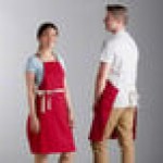 Choice Red Poly-Cotton Adjustable Bib Apron with 2 Pockets and Natural Webbing Accents - 32