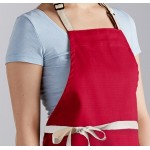 Choice Red Poly-Cotton Adjustable Bib Apron with 2 Pockets and Natural Webbing Accents - 32