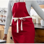 Choice Red Poly-Cotton Adjustable Bib Apron with 2 Pockets and Natural Webbing Accents - 32