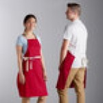 Choice Red Poly-Cotton Adjustable Bib Apron with 2 Pockets and Natural Webbing Accents - 32