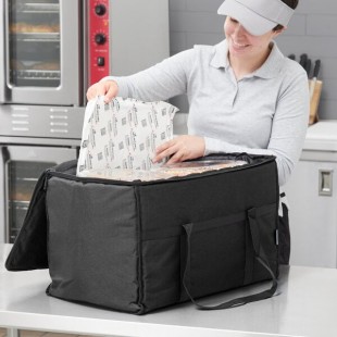 Choice Insulated Food Delivery Bag / Pan Carrier with Microcore Thermal Hot or Cold Pack Kit, Black Nylon, 23