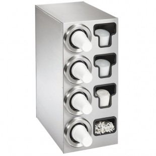 Vollrath 58843 Stainless Steel 4-Slot 8 - 44 oz. Countertop Cup Dispenser Cabinet with 3 T-Lid Holders and 1 Straw Pocket
